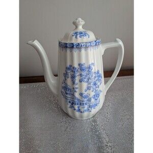 Blue Chau Teapot Coffee Pot Bavaria Porcelain 9" tall w/ Lid Blue White Vtg